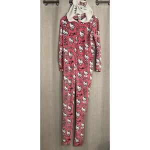 Hello Kitty Pink and White One Piece Fleece Pajama Jumpsuit Adult Size Small New